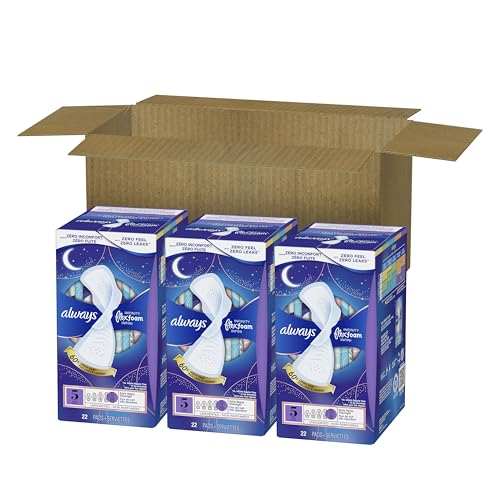Always Infinity Feminine Pads for Women, Flexfoam Pads with Wings, Size 5, Extra Heavy Overnight Absorbency, Unscented, 66 Count (Packaging May Vary)