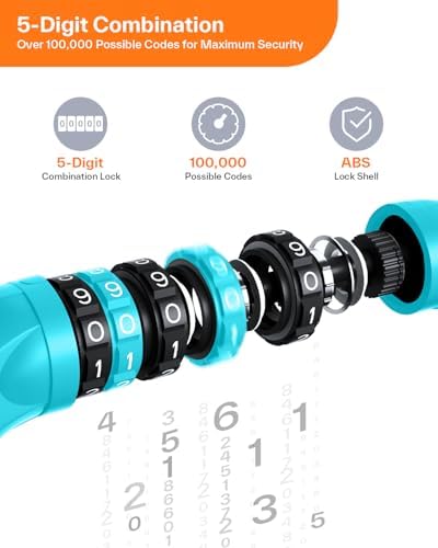 Sportneer Bike Lock: 5 Digit Combination High Security Anti Theft Bike Chain Lock - 3.2/3.6/4ft Heavy Duty Keyless Bicycle Lock for Bike, Motorcycle, Scooter, Door & Gate - 4/6mm Thick, Easy to Use