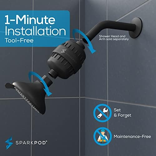 SparkPod 23 Stage Shower Head Filter for Dry Hair and Skin - High Output Universal Shower Filters to Remove Toxic Chemicals, Chlorine & Heavy Metals (Midnight Black Matte)