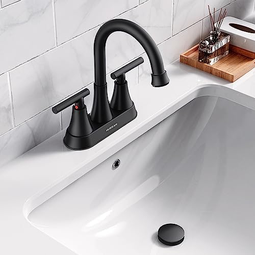 Bathroom Sink Drain with Overflow, Universal Bathroom Sink Stopper for Bathroom Vanity Vessel Sink, Rapid Draining Plastic Pop-up Sink Drain with Hair Catcher Anti-Clog Strainer, 2 Pack, Matte Black