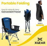 XGEAR Portable Camping Chairs for Adults with Padded Hard Armrest, Sturdy Folding Camping Chair with Cup Holder, Storage Pockets Carry Bag Included, Support to 300 lbs(Blue)