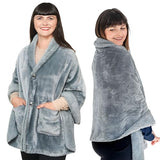 Premium Double Layer Poncho Blanket -No Sleeves Easy On Easy Off- Drape and Go- Top Christmas Gifts for Grandma, Gift for Mom and Elderly Women (Silver Grey)