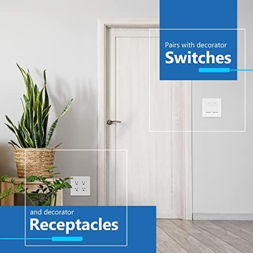 LIDER Matte Finish Double Decorator Switch Cover, Screwless Wall Plate, Mid-Size 2-Gang 4.88" x 4.92", Unbreakable Polycarbonate Thermoplastic, UL Listed, LSWP-32M-W10P, White, 10 pack