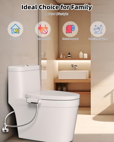 Hibbent Bidet Attachment for Toilet, Non-Electric Dual Nozzle for Frontal & Rear Wash, Adjustable Water Pressure Control, Fresh Water Bidet Toilet Seat, Self Cleaning Water Sprayer, Matte Black