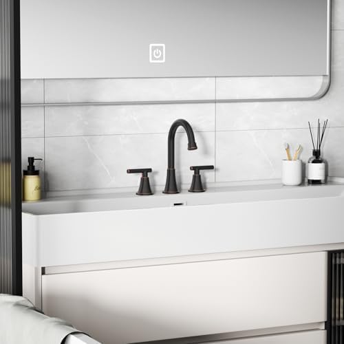 Bathroom Faucets for Sink 3 Hole, Hurran Oil Rubbed Bronze Bathroom Sink Faucet with Pop-up Drain and Supply Lines, Stainless Steel Lead-Free Widespread Faucet for Vanity RV Farmhouse