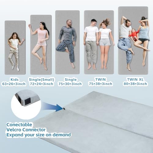 KingChii CertiPUR-US Memory Foam Camping Mattress, Portable Roll Up Travel Car Camping Mattress Sleeping Pad & Floor Mattress, Cot Mattress Guest Bed for Sleepover with Waterproof Cover & Travel Bag