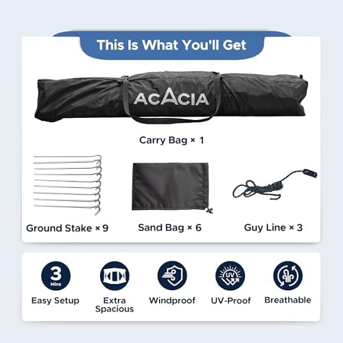 ACACIA Beach Tent Sun Shelter | 4-Person Portable Camping Tent with UPF 50+ Protection | Easy Setup Pop up Sun Shade | 10×10ft Privacy Sunshade for Camping & Backyard