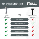 Light My Fire Titanium Spork Camping Spoon Fork Knife Combo Reusable Travel & Camping Utensils - Unbreakable Non-Toxic BPA Free Outdoor Backpacking Hiking Picnic Utensil, 1 Metal Spork
