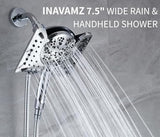 2.5 GPM Shower Head with Handheld: 2-in-1 High Pressure Shower Heads with Handheld Spray Combo 7.5" Rain Shower and 10 Spray Settings Handheld Shower Head, Detachable Showerhead with Hose