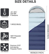 Camping Sleeping Bags for Adults Kids - 3-4 Seasons Warm & Cold Weather Backpacking Hiking XL Size Roomy Camping Gear Equipment for Couples Outdoor Car Family Travelling - Lightweight & Waterproof