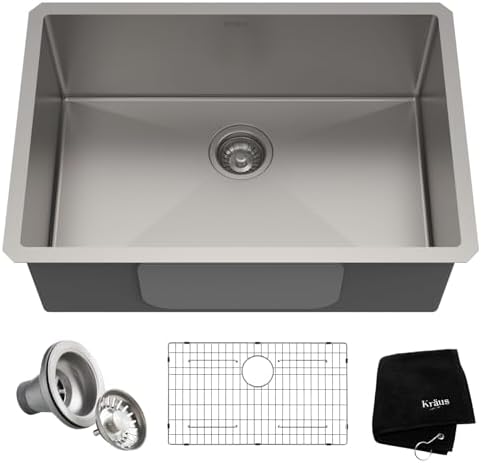 KRAUS Standart PRO 28-inch 16 Gauge Undermount Single Bowl Stainless Steel Kitchen Sink, KHU100-28