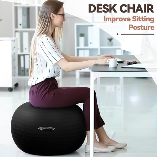 Anti-Burst and Slip Resistant Exercise Ball - Yoga, Fitness, Birthing Ball With Quick Pump, 2,000-Pound Capacity, Multiple Colors and Sizes