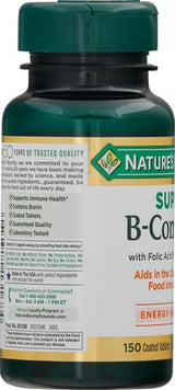 Nature's Bounty Super B Complex Vitamins with Vitamin C & Folic Acid,Vitamins for Immune & Cellular Energy Support,150 Tablets,(Pack of 3)