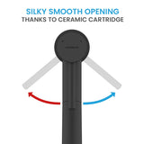 Bächlein Kitchen Faucet (Matt Black) - Single-Lever Sink Mixer Made of Stainless Steel with Extendable Hose and Shower with Switch Button, Water Tap for The Kitchen