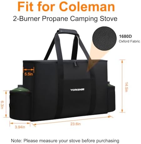 Camp Stove Carry Bag, Camping Stove Carrying Case for Coleman 2-Burner, 1680D Stove Storage bag, with Double Zipper, 2 Adjustful Side Pockets, Fits Grills/Stoves up to 23.6 x 14.5 x 5.5Inches