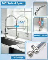 Fapully Commercial Single Handle Pull Down Sprayer Brushed Nickel Kitchen Faucet, Kitchen Sink Faucet with LED Light