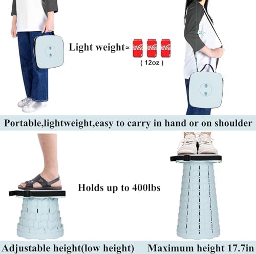 Fishboy Upgraded Square Collapsible Stool, 400lb Max Weight, Lightweight But Sturdy, Portable Retractable Folding Telescoping Foldable Camping Stool for Adults Outdoor Fishing Hiking Travel BBQ