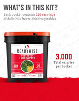 ReadyWise, 120 Servings, Vegetable Bucket, Broccoli, Sweet Corn, Green Beans, Peas, Freeze Dried, 20 Years Shelf Life, Emergency Food