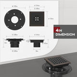 4 Inch Square Shower Floor Drain with Flange,Quadrato Pattern Grate Removable,Food-Grade SUS 304 Stainless Steel,Watermark&CUPC Certified,Oil Rubbed Bronze