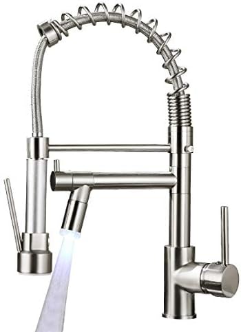 AIMADI Commerical Kitchen Faucet with Sprayer,Single Handle Pull Down Sprayer Kitchen Sink Faucet with LED Light Two Spout,Brushed Nickel