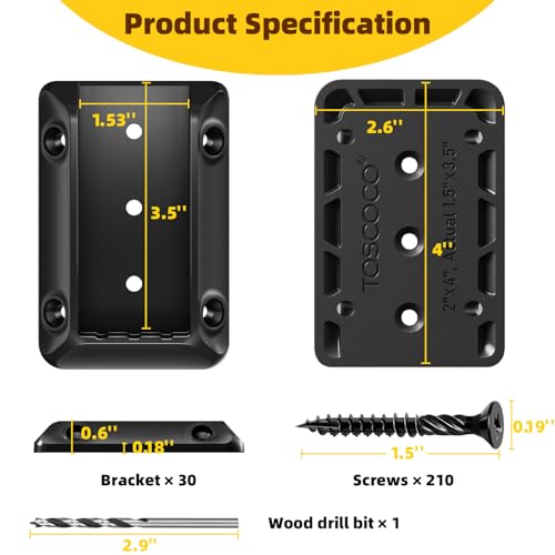 30 Pcs Deck Railing Bracket Connectors for 2"×4“ (Actually 1.5”x3.5“) Wood Post to Handrail Connection, Railing Connectors with 210 Pcs Galvanized Black Screws for Wooden Stair Fence Railings