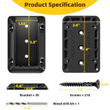 30 Pcs Deck Railing Bracket Connectors for 2"×4“ (Actually 1.5”x3.5“) Wood Post to Handrail Connection, Railing Connectors with 210 Pcs Galvanized Black Screws for Wooden Stair Fence Railings