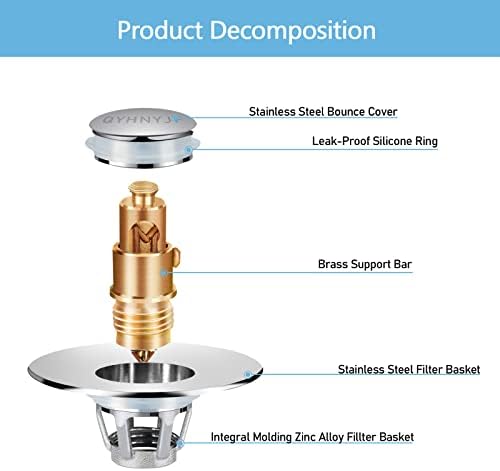 2Pcs Bathroom Sink Stoppers ，Pop Up Drain Stopper for Bathroom Sink，‎2-in-1 Sink Stopper & Strainer,Universal Wash Basin Sink Stopper，for 1.1"~1.5" Bathroom Sink Drain（Silver）