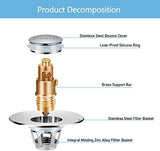 2Pcs Bathroom Sink Stoppers ，Pop Up Drain Stopper for Bathroom Sink，‎2-in-1 Sink Stopper & Strainer,Universal Wash Basin Sink Stopper，for 1.1"~1.5" Bathroom Sink Drain（Silver）