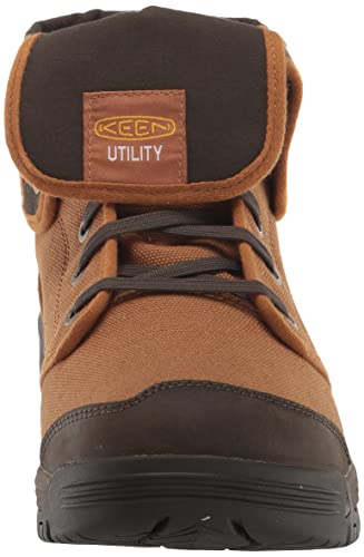 KEEN Utility Men’s Roswell Mid Soft Toe Canvas Work Boots, Almond/Black Olive, 7 D (Medium) US