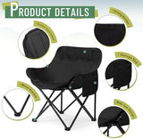 2 Pack Compact Camping Chairs Portable Folding for Outside with Carry Bag Lightweight Moon Chairs for Travel Picnic Hiking Beach Fishing, 600D Oxford, Supports 330lbs(Black)