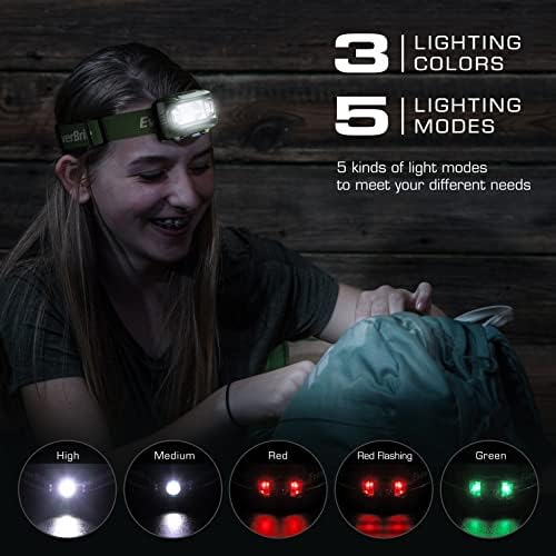 EverBrite Headlamp, 5 Pack Kids Headlamp with Red Light and Memory Function, Head Lamp for Adults and Kids with 5 Modes, Bright Headlamps for Camping, Running, Batteries Included