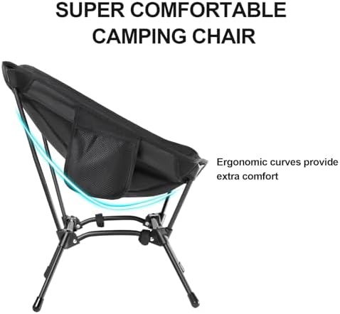CAMEL CROWN Folding Camping Chair, Lightweight Portable Compact Lawn Chair with Side Pocket for Outdoor Travel Beach Picnic Hiking Backpacking Black