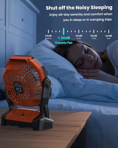 Camping Fan 27000mAh with LED Lantern - Cordless Portable Fan 8 inch USB C Battery Operated Rechargeable Powered Ventilador with Hanging Hook - 250° Rotating 4 Speed Personal Fans for Travel Camping