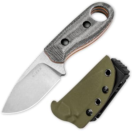 Kizer Beaver Fixed Blade Knife with Sheath, 2.75" Nitro-V Steel Blade EDC Camping Knife with Black Micarta and Orange G10 Handle, Small Bushcraft Survival Hunting Knives for Men Women, 1078A2