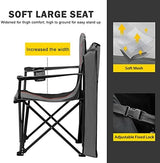 FAIR WIND Oversized Camping Lounge Chair with Adjustable Shade Canopy, Heavy Duty Quad Fold Chair Arm Chair - Support 350 LBS (Black Grey)