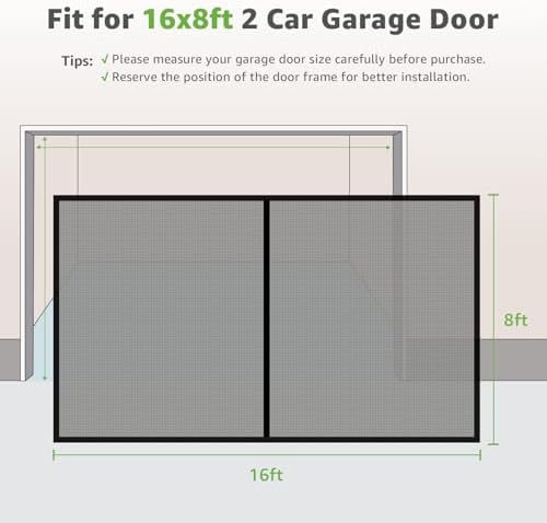 Garage Screen Doors for 2 Car Garage, 16x8 Ft Magnetic Closure Heavy Duty Weighted Bottom Screen Self Sealing Fiberglass Mesh Retractable Net - Easy Assembly & Pass-Through Black