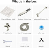 G-Promise All Metal 8 Inch Dual Square Shower Head with Handheld Combo, Rain Shower Head, Adjustable Extension Arm, Smooth 3-Way Diverter, 71 Inch Extra Long Hose - A Bathroom Upgrade (Brushed Nickel)