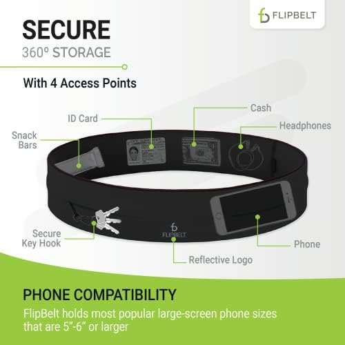 FlipBelt Classic Running Belt, Running Fanny Pack for Women and Men, USA Company