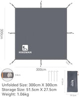 Hikeman Tent Footprint - Waterproof Camping Tarp, Heavy Duty Tent Floor Saver, Ultralight Ground Sheet Mat for Hiking, Backpacking, Hammock, Beach - Storage Bag Included(PU3000mm,300 * 300CM)