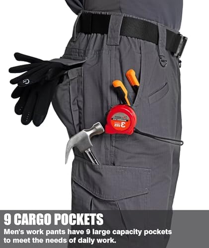 Men's Cargo Work Pants Ripstop Water Resistant Hiking Tactical Military Army Pants with Multi Pockets