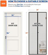 MAGZO Magnetic Screen Door Fit Door Size 36 x 84 Inch, Screen Size 38" x 85" Strong Magnets Mesh, Reinforced Fiberglass Net for Patio and Front Entrances, Gray