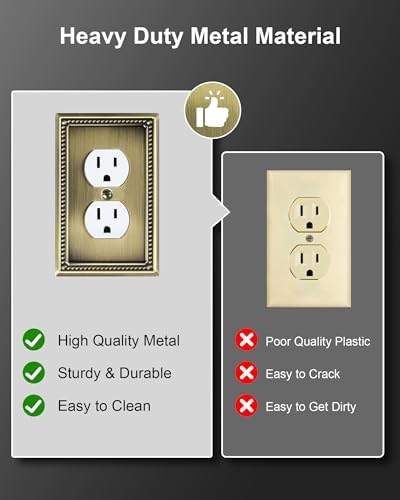 6-Pack Duplex Outlet Cover Plate, Antique Brass Metal Wall Plates for Electrical Outlets, 1 Gang Receptacle Cover, Pearls Decorative Switch Plates and Outlet Covers