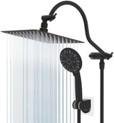 Hibbent All Metal Shower Head, 10'' High Pressure Rainfall Shower Head/Handheld Showerhead Combo with 12'' Adjustable Curved Shower Extension Arm, 7-Spray, 71'' Hose, Shower Holder, Oil Rubbed Bronze