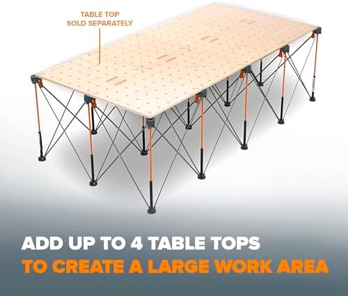BORA Centipede 30in Folding Work Table Set - No Assembly 15-Strut Collapsible Table 6000lb Weight Limit - 4x8ft Mobile Work Station with Storage Bag, Foldable Work Bench Table - CK15S, Orange