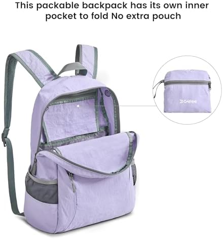 G4Free 20L Lightweight Packable Backpack Travel Hiking Daypack Foldable Backpack for Men Women(Light Purple)