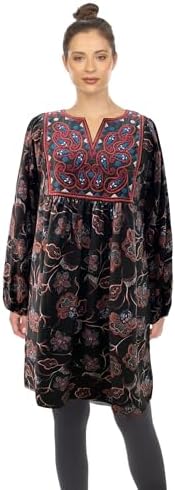white mark Women's Floral Paisley Long Sleeve Embroidered Relaxed Sweater Dress