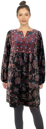 white mark Women's Floral Paisley Long Sleeve Embroidered Relaxed Sweater Dress
