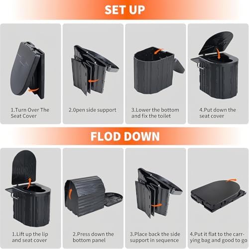 UOPBYEA Portable Camping Toilet for Adults With Cushion, Outdoor Toilet for Camping Toilets Portable Potty for Adults, Emergency Collapsible Toilets for Travel, Tent, Car, Beach, Hiking, Truck Driver
