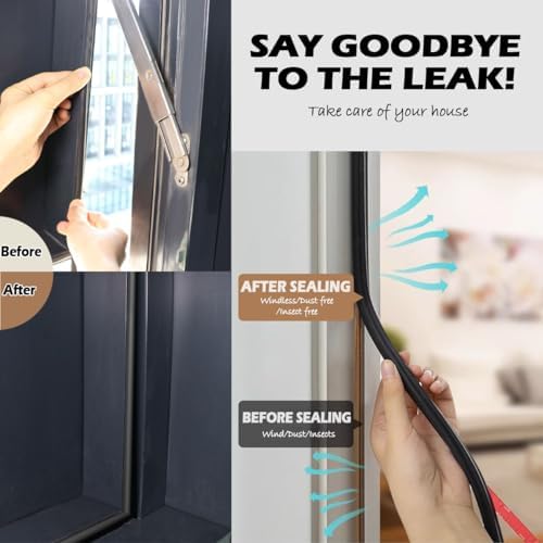 Weather Stripping Door Seal - Self Adhesive Weather Strip Silicone D Shaped Seal Strip for Door Frame/Window Seal (40FT Black 3/8" W × 1/4" T)