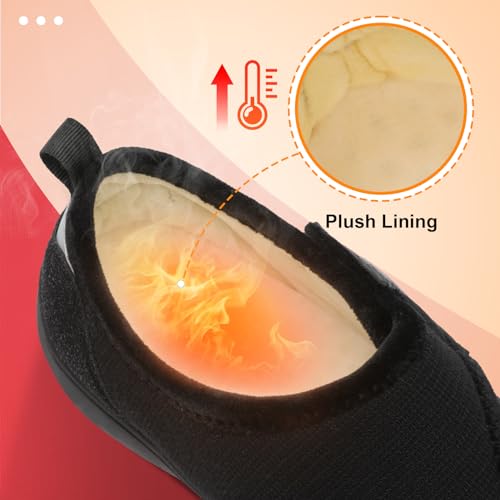 LeIsfIt Mens Slippers Wide House Shoes Adjustable Diabetic Shoes Arthritis Swollen House Slippers Indoor Outdoor Black Size 8.5